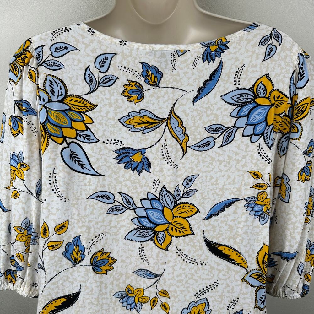 Ann Taylor Floral Blouse Top Short Sleeve Puff Sleeve White M Prairie Boho - Picture 5 of 10